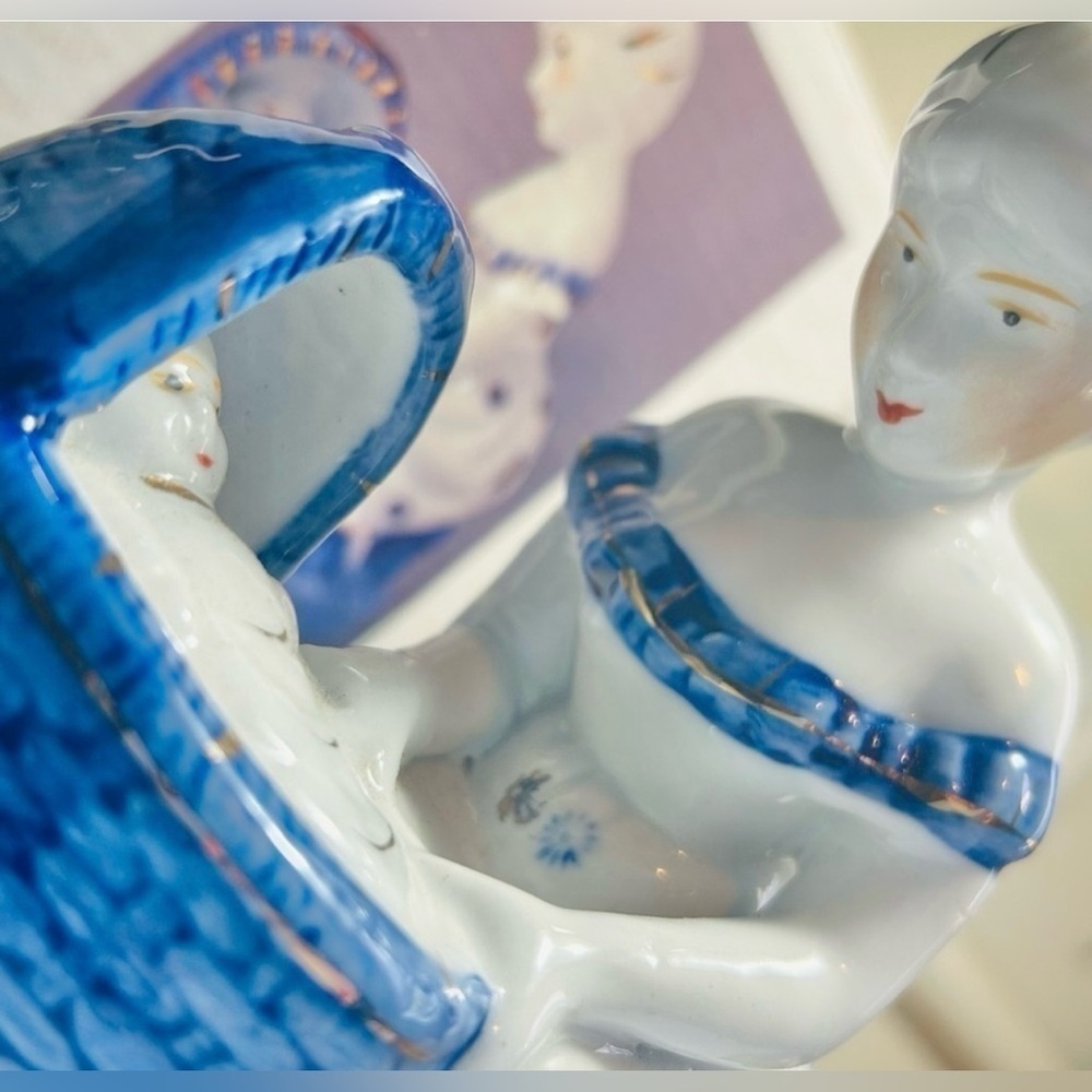 Vintage Decor Fine Porcelain Figurine Mother & Baby Cobalt Blue Mothers Day Gift - Picture 5 of 11